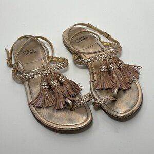 Stuart Weitzman flat gladiator sandals rose gold tassels 6M women